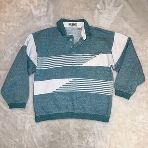 Vintage CC Sport Teal & White Color-block Collared Crewneck Sweatshirt Size S